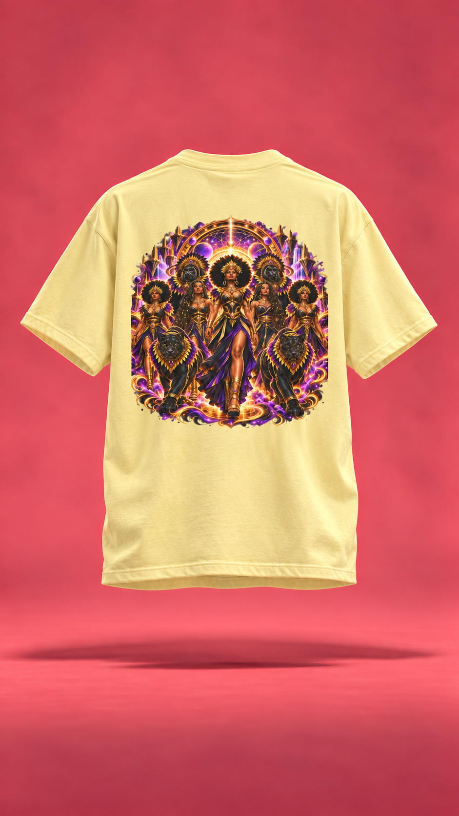 Mardi Gras Everywhere yellow t-shirt, back view