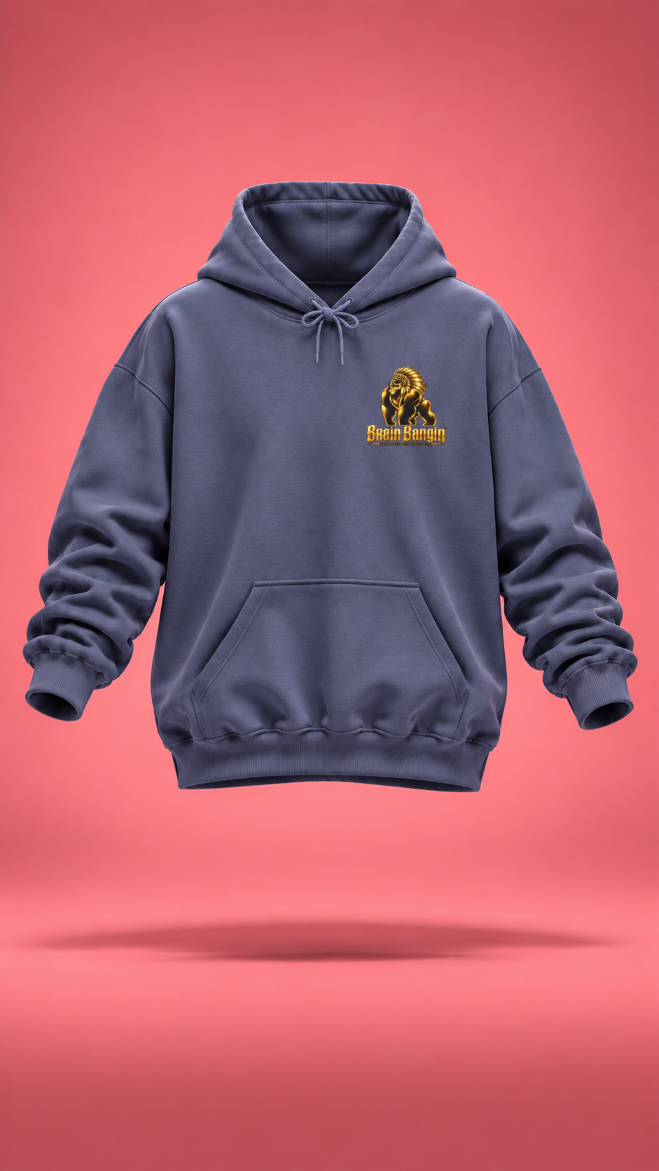 Brain Bangin' and Chiefin' blue-gray hoodie, front view