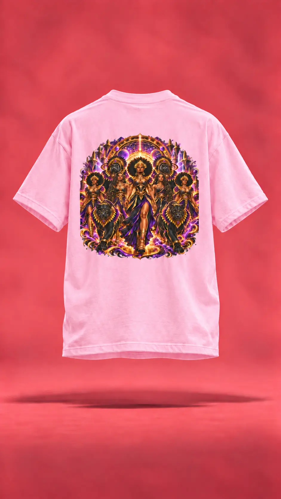 Mardi Gras Everywhere pink t-shirt, back view